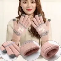[触屏 加厚加绒]触屏手套女冬季韩版加绒加厚手套分指毛线手套