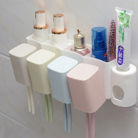 [漫鸥]1/2/3/4口牙刷架+挤牙膏器洗漱套装牙膏盒漱口杯免打孔