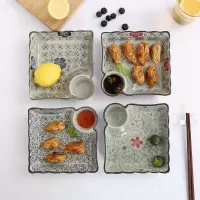 陶瓷饺子盘带醋碟创意陶瓷盘子早餐分格盘菜盘家用菜碟子日式盘子