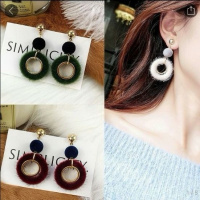 耳环女秋冬款2018新款潮气质韩国个性百搭红毛毛球潮人毛球耳环