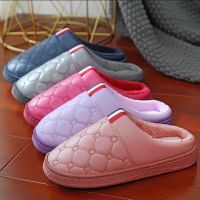 拖鞋女冬季pu皮面防厚底防滑居家家居棉鞋半跟情侣棉拖鞋男式