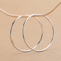 S925银大耳圈纯银耳环 欧美夸张耳圈 圆圈圆环光面耳环
