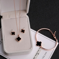 欧美气质四叶手链项链耳钉三件套百搭锆石学生手环耳环锁骨链女