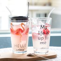 [破损赔]450ML红ins火烈鸟玻璃杯韩版女学生透明果汁杯