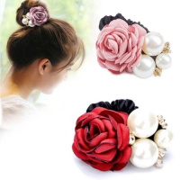 买二送一 韩版淑女饰头花珍珠玫瑰花圈绳头绳头饰品橡皮筋