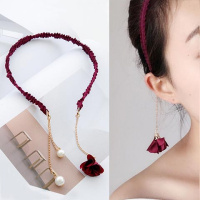 气质淑女花朵耳坠头箍饰品百搭韩版简约带窟女假耳环流苏卡