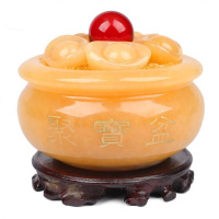 开光纯天然米玉聚宝盆元宝摆件客厅店铺办公室招财风家居摆设