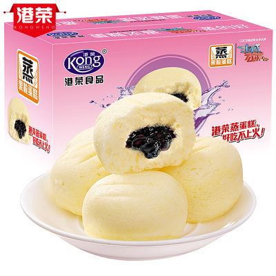 港荣蒸蛋糕900g整箱蓝莓味早餐代餐糕点小面包零食小吃点心