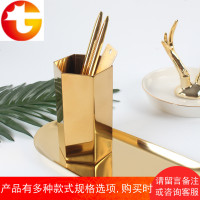 北欧黄铜金色六边形笔筒插花瓶装饰物摄影道具金属桌面摆件