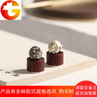 定制印章足银刻字随身手办招财猫精灵摆件原创紫檀木姓名圆章