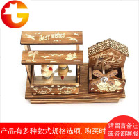 创意木头女生礼物桌面摆件木质工艺品木头音乐盒鸭子跳舞音乐风车