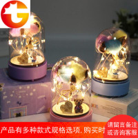 音乐盒八音盒女生 永生花旋转发光手工diy女孩儿童生日礼物小夜灯