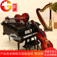 刻字木质八音盒木质钢琴音乐盒竖琴小提琴大提琴模型摆件生日礼物