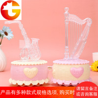 彩色发光竖琴乐器音乐盒 萨克斯旋转八音盒学生生日礼品客厅摆件