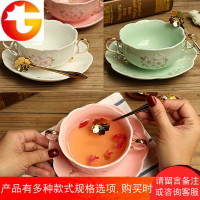 新品创意描金樱花浮雕陶瓷双耳汤碗甜品燕窝碗麦片碗配碟配勺 邮