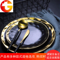 黑金陶瓷西餐盘子创意复古金边早餐餐盘家用餐厅牛排盘甜品盘子
