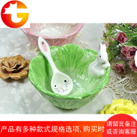 卡通可爱 陶瓷碗 创意个性兔子碗勺子 白菜碗 日韩式甜品碗 米饭