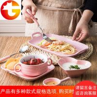 创意日式情侣套装餐具陶瓷一人食双耳菜盘汤碗叉勺西餐盘子早餐盘