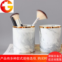 欧美风大理石纹化妆刷筒笔筒 珍珠釉陶瓷收纳桶样板桌面装饰摆件
