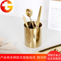 北欧INS金色镀铜不锈钢笔筒金色花器收纳杯 置物筒盆栽摆件