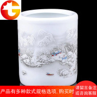 景德镇手绘陶瓷笔筒白色办公室桌面书房复仿古摆件工艺品礼品学生