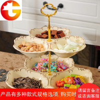 欧式陶瓷双层水果点心盘子家用客厅零食糖果干果盘创意蛋糕架托盘