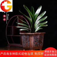 宜兴紫砂花盆仿古盆景盆浮雕兰花盆君子兰花盆特价桌面花盆陶瓷