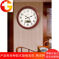 客厅挂钟创意静音钟表简约万年历时钟欧式水曲柳实木挂表