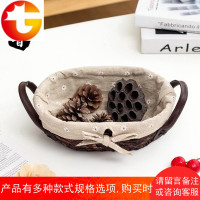 桌面收纳盒藤编收纳篮钥匙筐零食糖果盘草编编织筐藤编篮布艺