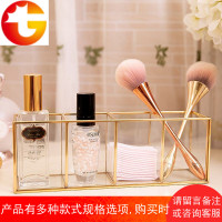 玻璃化妆刷收纳桶 笔筒收纳 化妆品收纳盒 玻璃铜条面膜收纳盒子