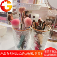 欧式浮雕玻璃化妆刷收纳桶 眉笔彩妆笔刷筒桌面收纳筒化妆收纳盒