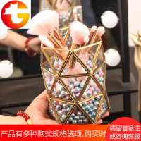 铜条玻璃化妆刷收纳筒透明桌面美妆刷子收纳盒眉笔眼线笔收纳桶