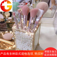 复古金色玻璃化妆刷眉笔粉刷子桶 彩妆梳子收纳筒桌面整理盒刷桶