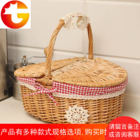 带盖野餐篮零食收纳筐藤编收纳筐柳编篮子拍照野餐篮水果篮子花篮