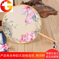 圆木手柄团扇古代扇古典宫扇圆扇子单面女扇复古风汉服cos舞蹈扇