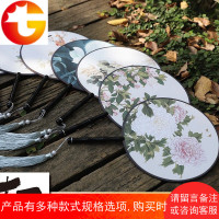 古扇团扇宫扇榉木柄圆扇女式复古工艺扇子单面印花古装汉服舞蹈扇