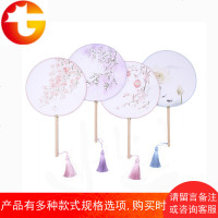 古风扇子团扇复古典 中国风舞蹈圆扇宫扇长柄 女式流苏古装饰汉服