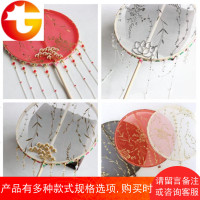 古风汉服新娘长柄团扇子成品红白黑柳叶烫金刺绣扇面宫扇摄影道具