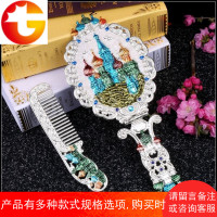 俄罗斯手柄小镜子带梳子套装复古随身便携化妆镜可折叠台式公主镜
