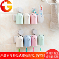 小麦秸秆卡通洗漱牙刷架套装 三口之家吸壁式牙膏架漱口杯