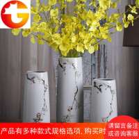 景德镇陶瓷手绘花瓶客厅办公室圆形艺术瓷瓶新中式办公桌花器摆件