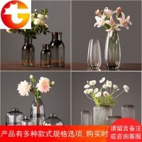 简约现代玻璃花瓶透明插花瓶北欧美式客厅餐桌轻奢家居装饰品摆件