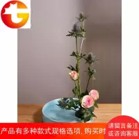 小原流花道日式插花花器大禅意陶瓷中式插花器皿花盘花盆配剑山