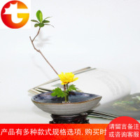 复古禅意插花盘 送剑山 插花器 陶瓷古典装饰 茶席花道盆