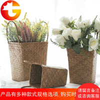 乡村田园海草编织花插花器创意家居美式摆设藤编花瓶