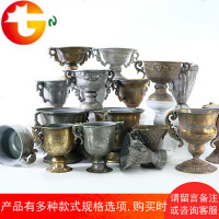 铁艺复古做旧带手柄花翁金属色金银色花器鲜花假花插花花盆桌面