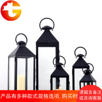 烛台欧式简约复古铁艺玻璃防风蜡烛台庭院户外手提风灯装饰摆件