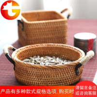 山山竹木铁艺茶点盘越南藤编收纳面包筐零食糖果盘果篮茶道零配