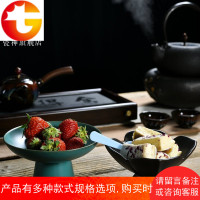 创意茶点盘家用日式干果盘高脚水果碟茶桌摆件茶盘配件点心盘