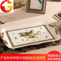 欧式陶瓷托盘果篓茶盘方形水果盘杯子托盘创意家居摆件装饰品 邮